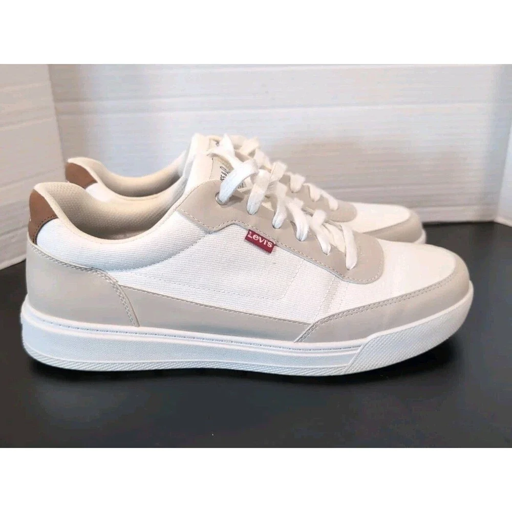 LEVI'S AIDEN TRAINER SNEAKERS MEN'S LOW TOP  WHITE/GRAY SIZE 12 M    EUC